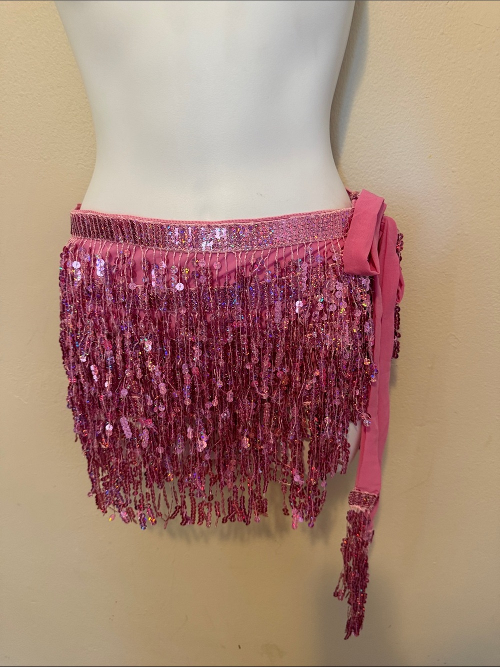Zumba Fitness Pink Sequin Fringe Tie-Waist Skirt